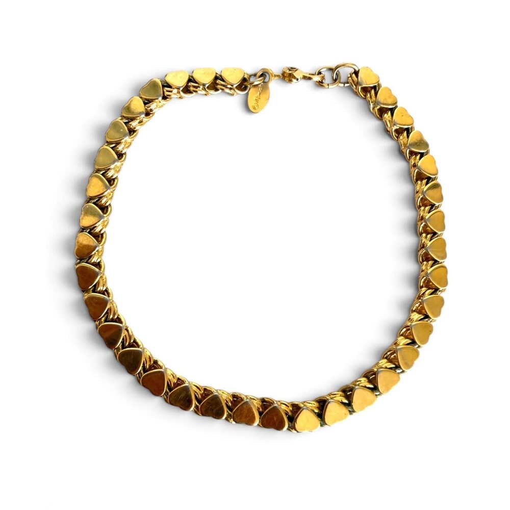 Vintage 1980s 1990s Monet Gold Tone Heart Link Bracelet 7 Inch